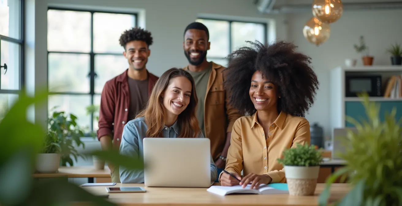 Employés heureux bénéficiant d'avantages non financiers comme la flexibilité et le bien-être en milieu de travail au Québec
