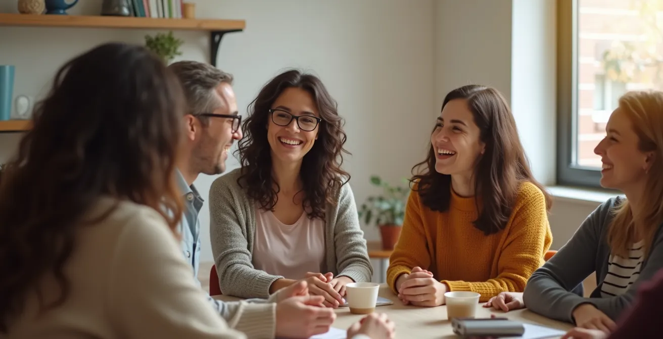 Scène dynamique d’un bénévole aidant une communauté diverse au Québec, symbolisant l’intégration sociale et professionnelle