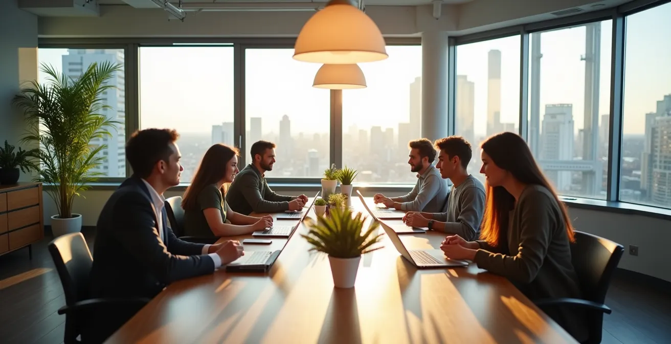 Vue dynamique d’un espace de coworking à Montréal, illustrant la diversité culturelle et l’équilibre travail-vie personnelle dans la tech