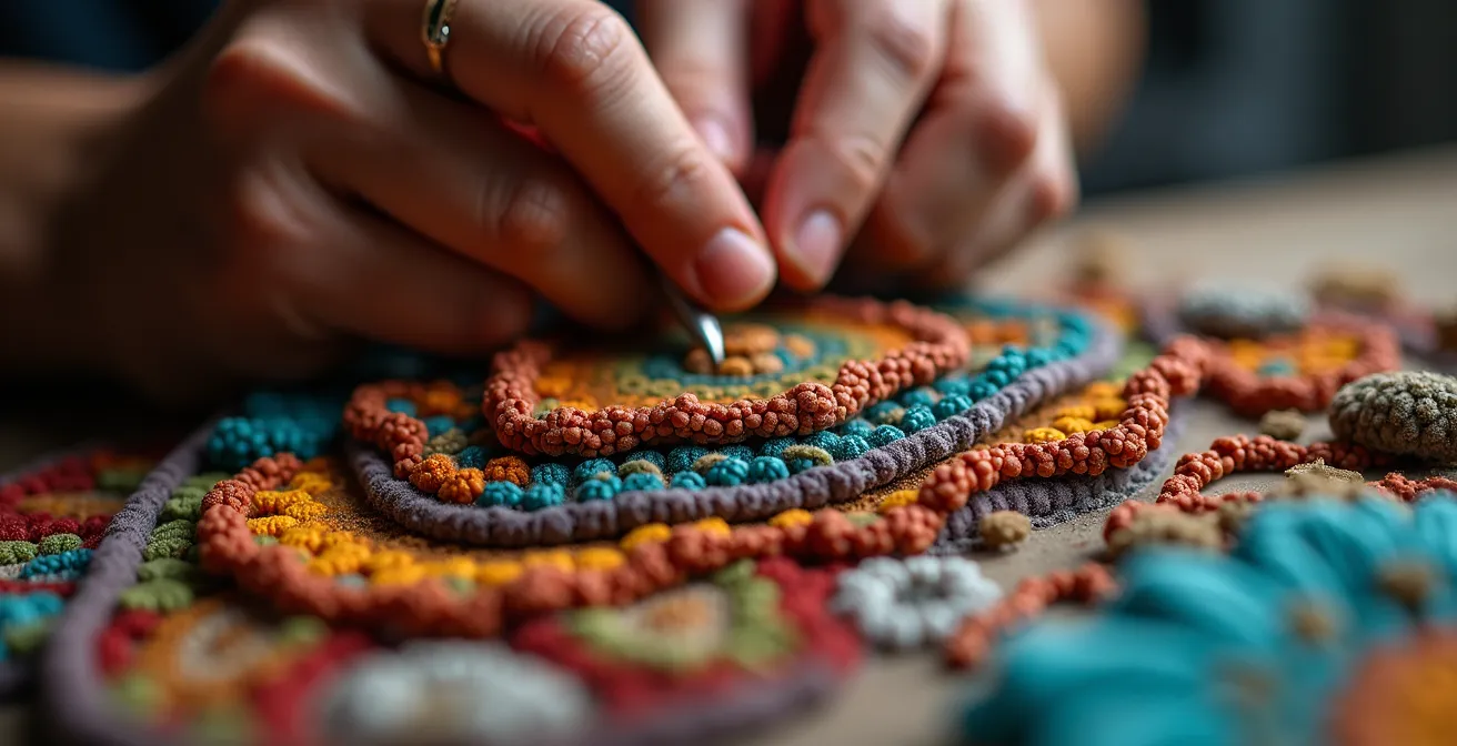 Artiste autochtone travaillant sur une installation contemporaine dans son studio