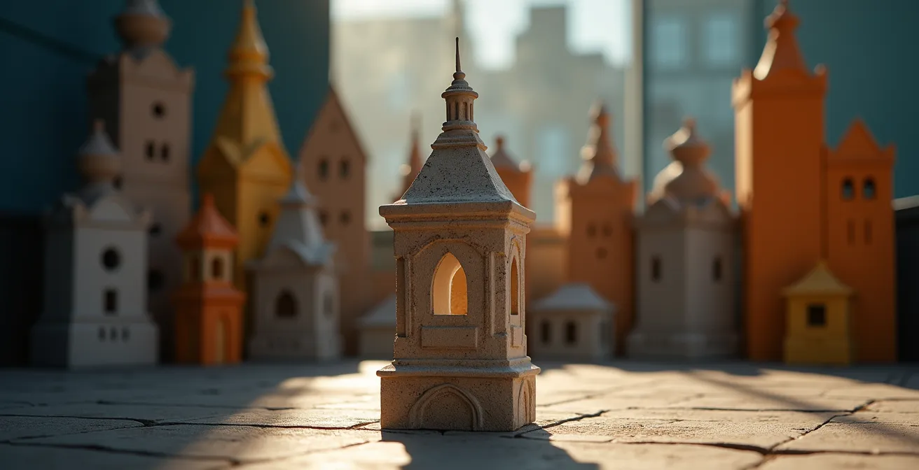 Vue aérienne artistique montrant la diversité des pôles culturels à travers le Québec