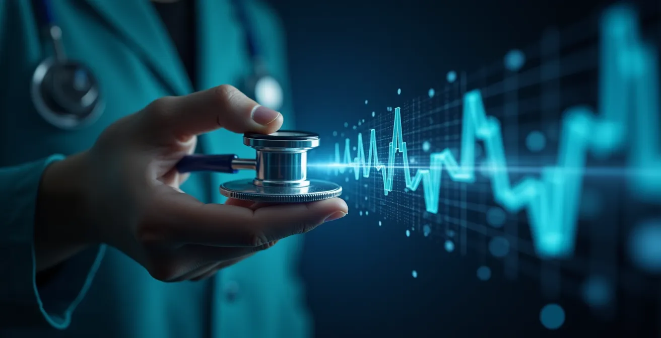 Professionnel de santé utilisant des outils d'intelligence artificielle pour l'analyse médicale