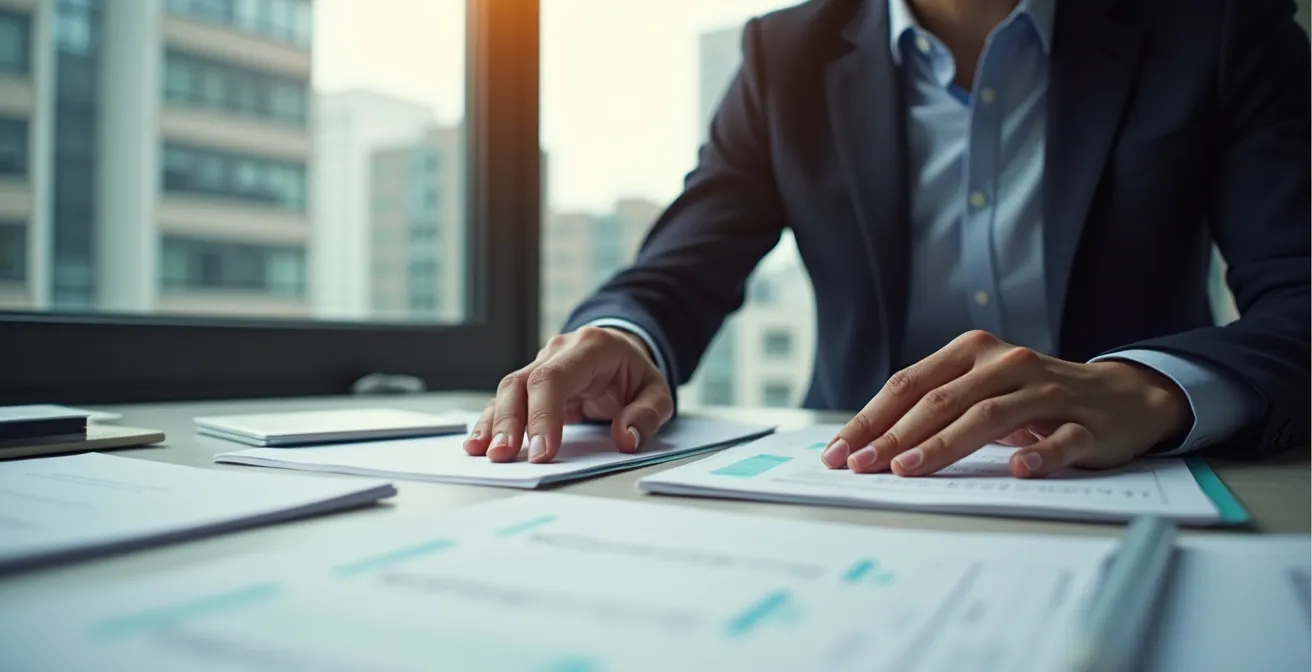 Jeune professionnel préparant son CV dans un environnement de travail moderne et lumineux