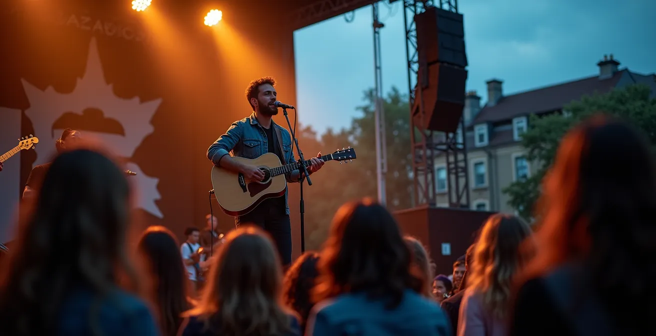 Concert acoustique intimiste au Parc de la Francophonie avec artiste québécois en performance